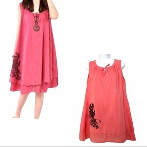 Coral Embroidered Sleeveless Lightweight Dress Large Summer Vacation Resort